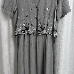 Elegant Vintage Black and White Embroidered Dress